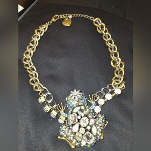 Bestsey Johnson Crystal Crown Frog Statement Necklace